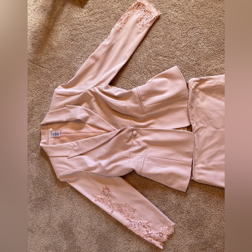 Handmade lace inlay blazer and tulip skirt set perfect for wedding-unfinished - Picture 2 of 13